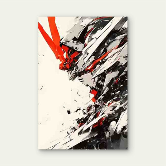 Cool Mech Head Design in Red, White, Black 60x90cm Metal Print Ready to Hang