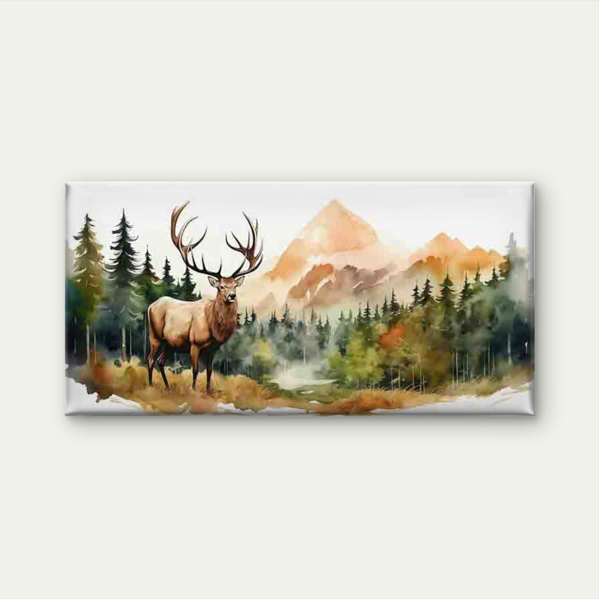 Deer in a Forest Mountain Scen Wall Art Canvas Office Home Room Framed 120x60cm - Bella Home Decor