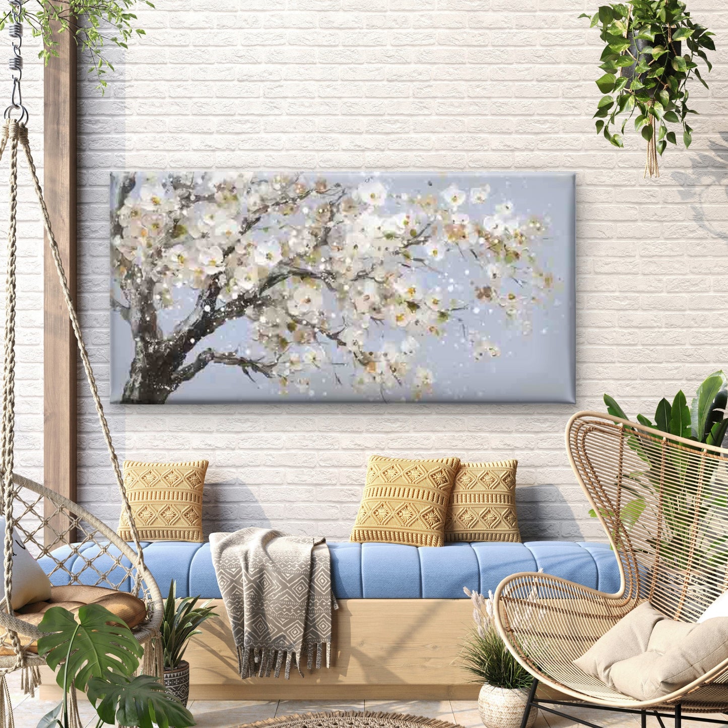 Elegant White Blossom Tree Wall Art Canvas Office Home Room Framed 120x60cm - Bella Home Decor