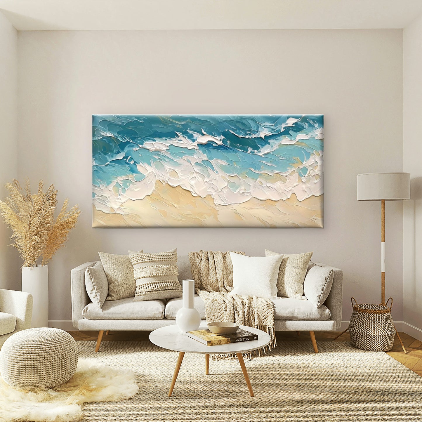 Abstract Ocean Waves On Beach Wall Art Canvas Office Home Room Framed 120x60cm