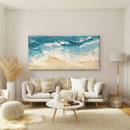 Abstract Ocean Waves On Beach Wall Art Canvas Office Home Room Framed 120x60cm