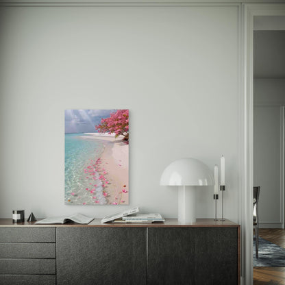 Beautiful Pink Beach, Oil Painting Metal Print Ready to Hang
