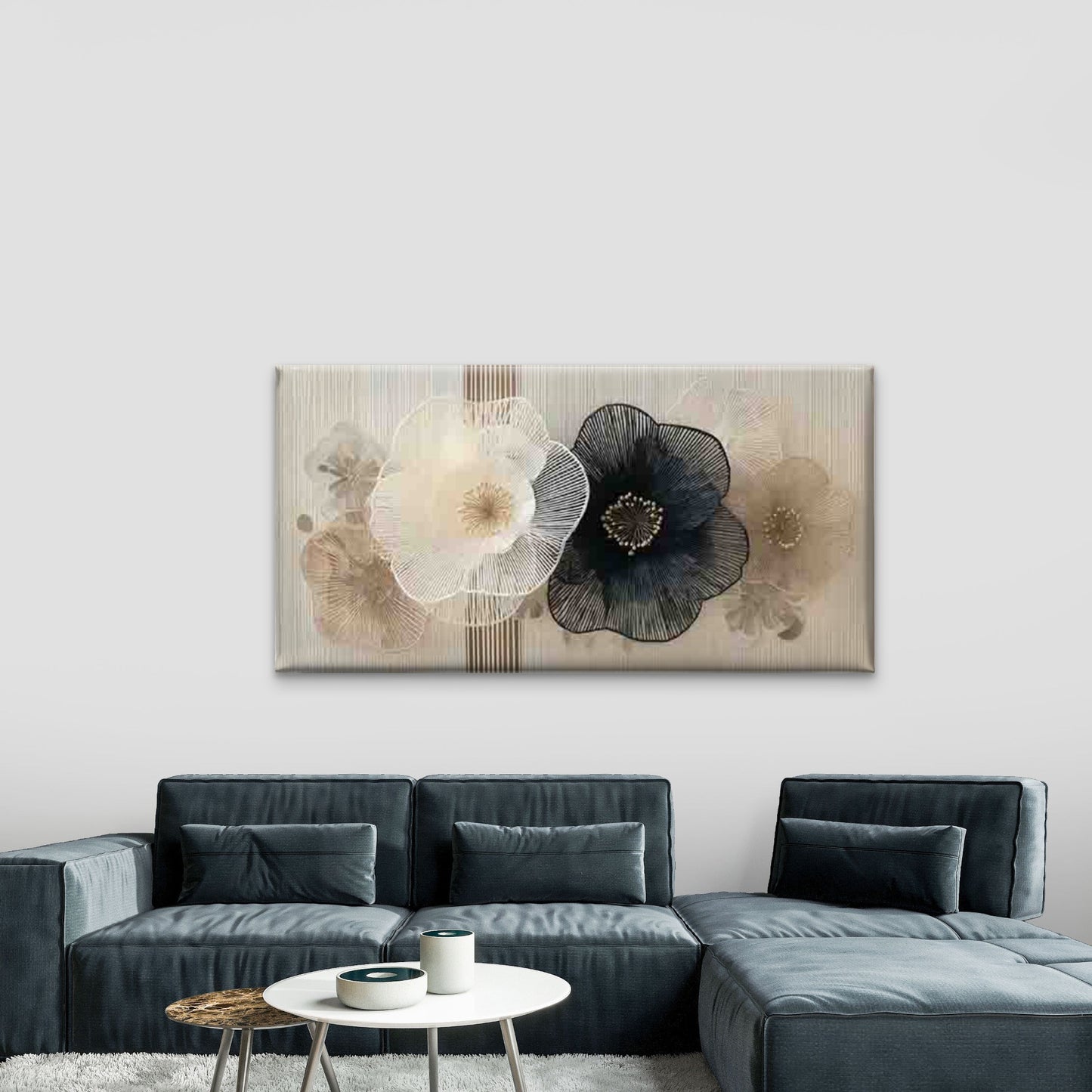 Black & White Floral Designs Wall Art Canvas Office Home Room Framed 120x60cm - Bella Home Decor