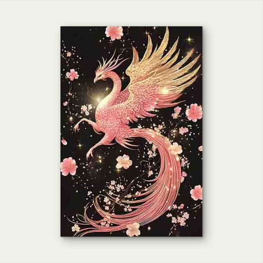 Elegant Pink Phoenix With Spread Wings 40x60cm Metal Print Ready to Hang