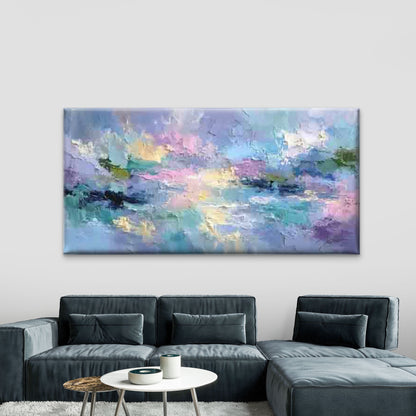 Pastel Pink & Blue Abstract Wall Art Canvas Office Home Room Framed 120x60cm