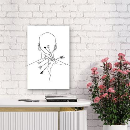 Black & White Arrows Piercing Back Minimalist Line Art Metal Print Ready to Hang - Bella Home Decor