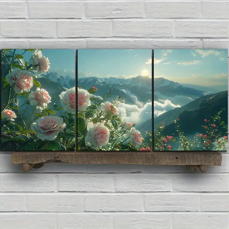 3pcs Beautiful Rose Flowers Metal Print Ready to Hang Art - Bella Home Decor