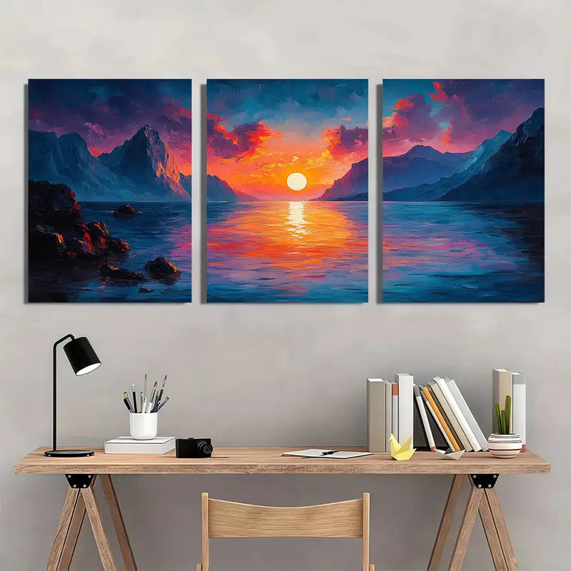 3pcs Mountain Sunset Landscape Metal Print Ready to Hang Art