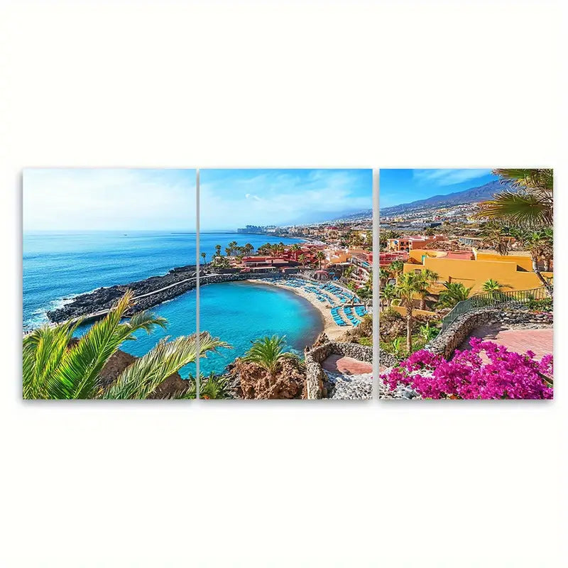 3pcs Tenerife Beach & Mountain Landscape Wall Art Set Canvas Framed 60x90cm - High Quality Print 100% Australian Made Wall Canvas Ready to Hang