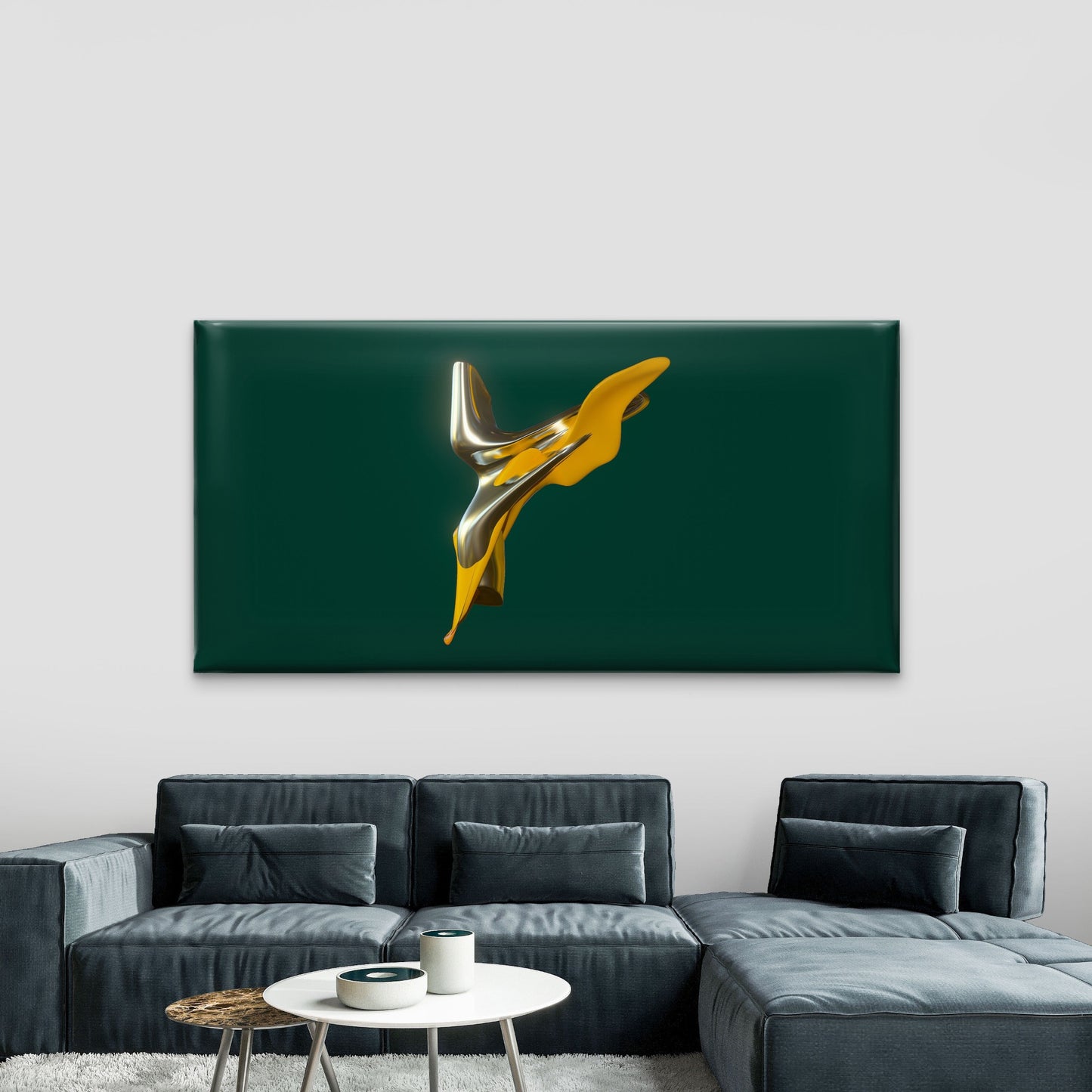 Abstract Yellow Silver Form Wall Art Canvas Office Home Room Framed 120x60cm