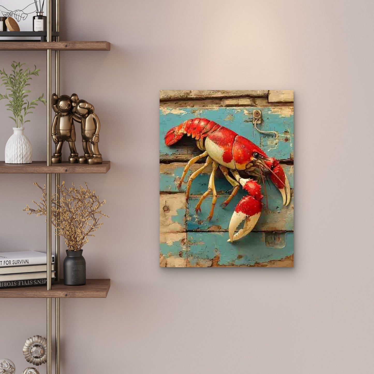 Large Red CrawFish Painting 60x90cm Metal Print Ready to Hang