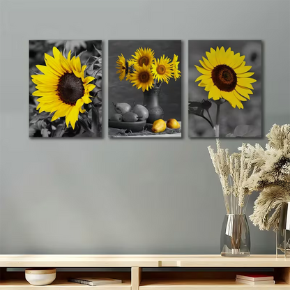 3pcs Sunflower Yellow Floral Painting Wall Art Set Canvas Framed 40x60cm - High Quality Print 100% Australian Made Wall Canvas Ready to Hang