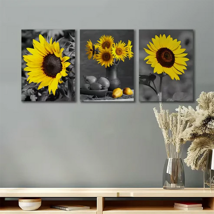 3pcs Sunflower Yellow Floral Painting Wall Art Set Canvas Framed 50x70cm - High Quality Print 100% Australian Made Wall Canvas Ready to Hang