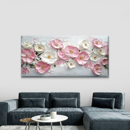 Pink & White Flower Painting Wall Art Canvas Office Home Room Framed 120x60cm