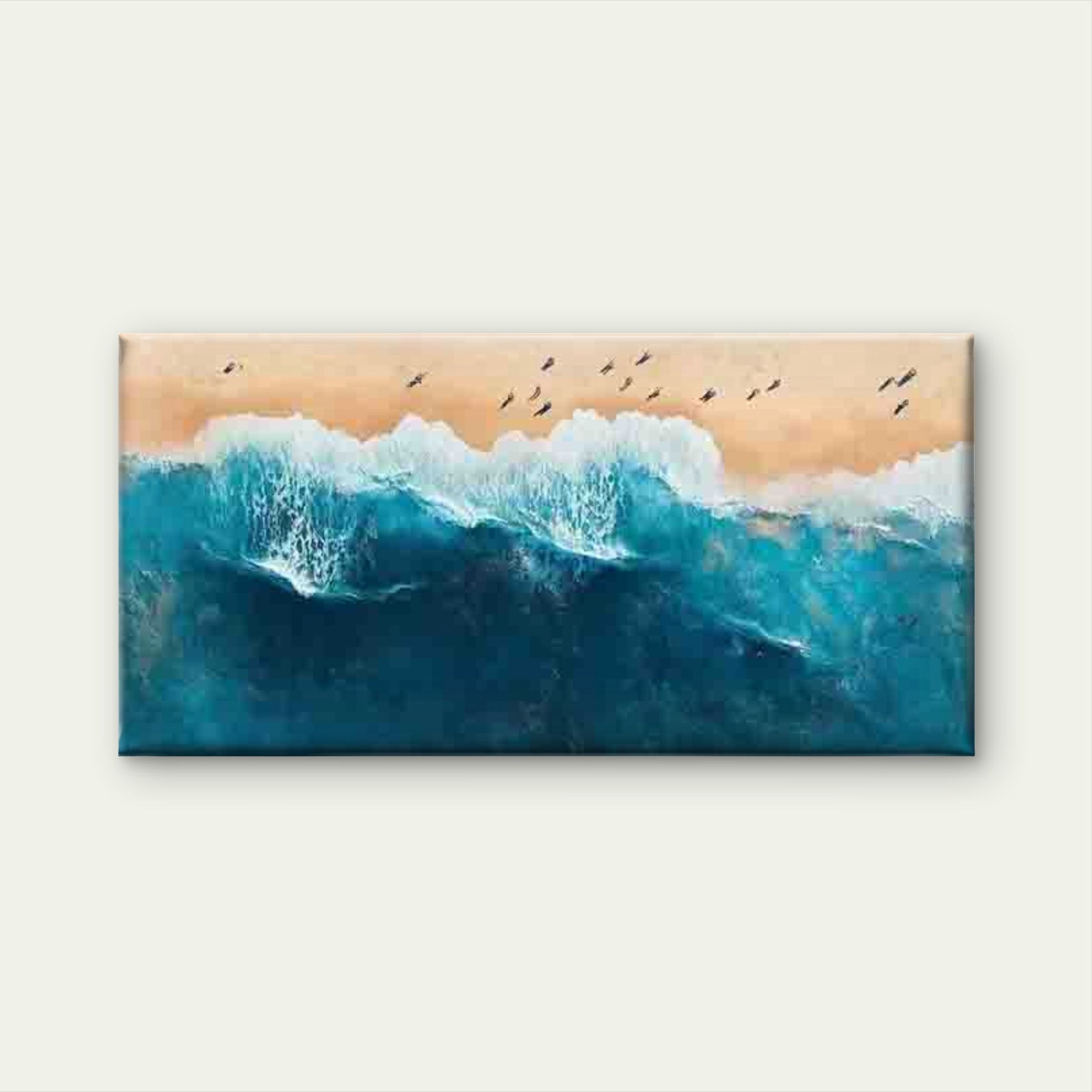 Aerial Ocean Waves Sandy Beach Wall Art Canvas Office Home Room Framed 120x60cm - Bella Home Decor