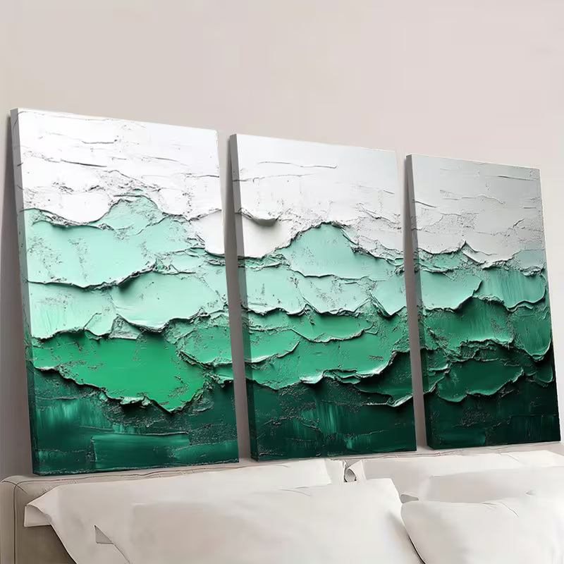 3pcs White & Green Textured Acrylic TA  Wall Art Set Canvas Unframed - High Quality Print 100% Australian Made Wall Canvas