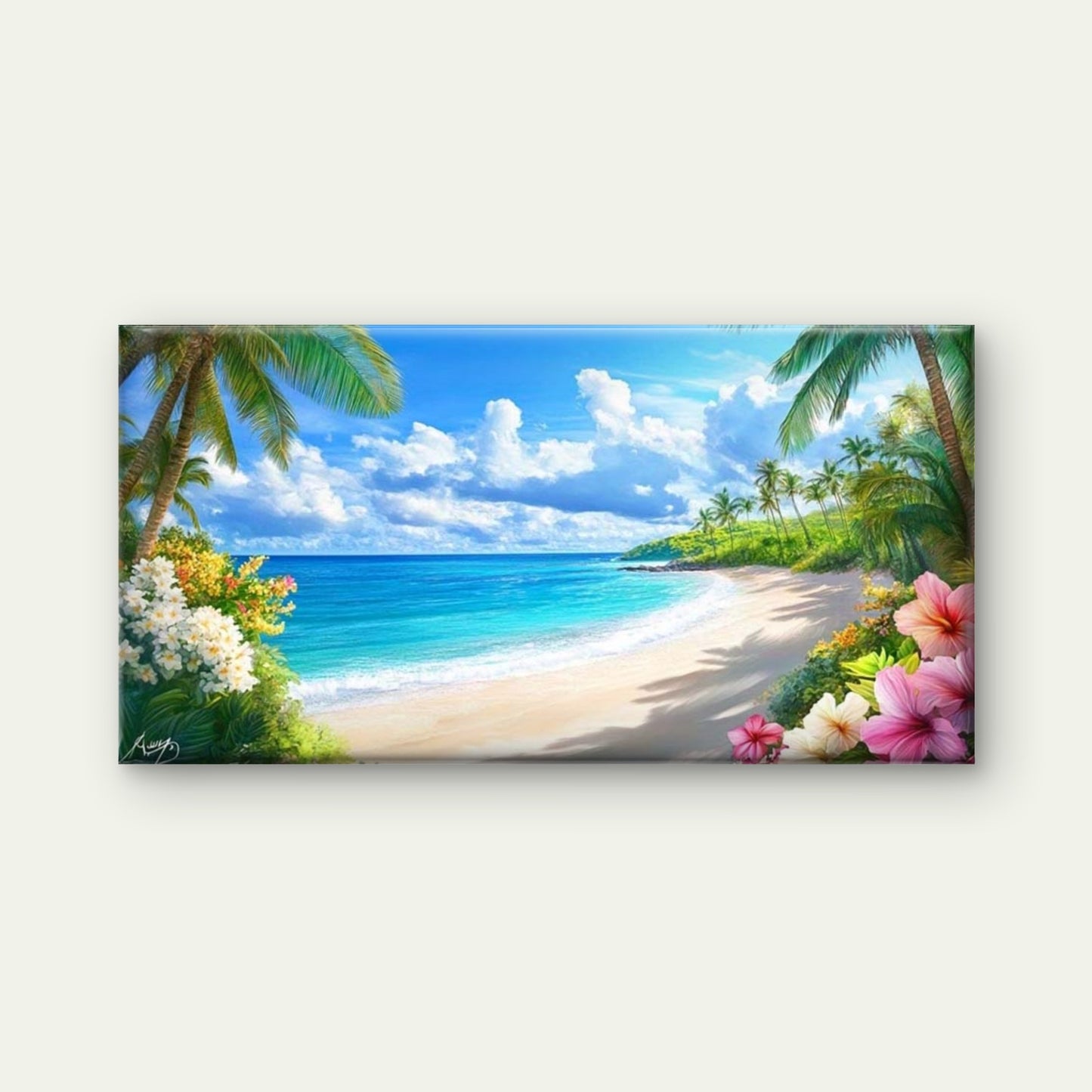 Tropical Paradise Beach Wall Art Canvas Office Home Room Framed 120x60cm - Bella Home Decor