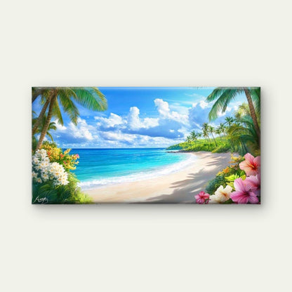 Tropical Paradise Beach Wall Art Canvas Office Home Room Framed 120x60cm - Bella Home Decor