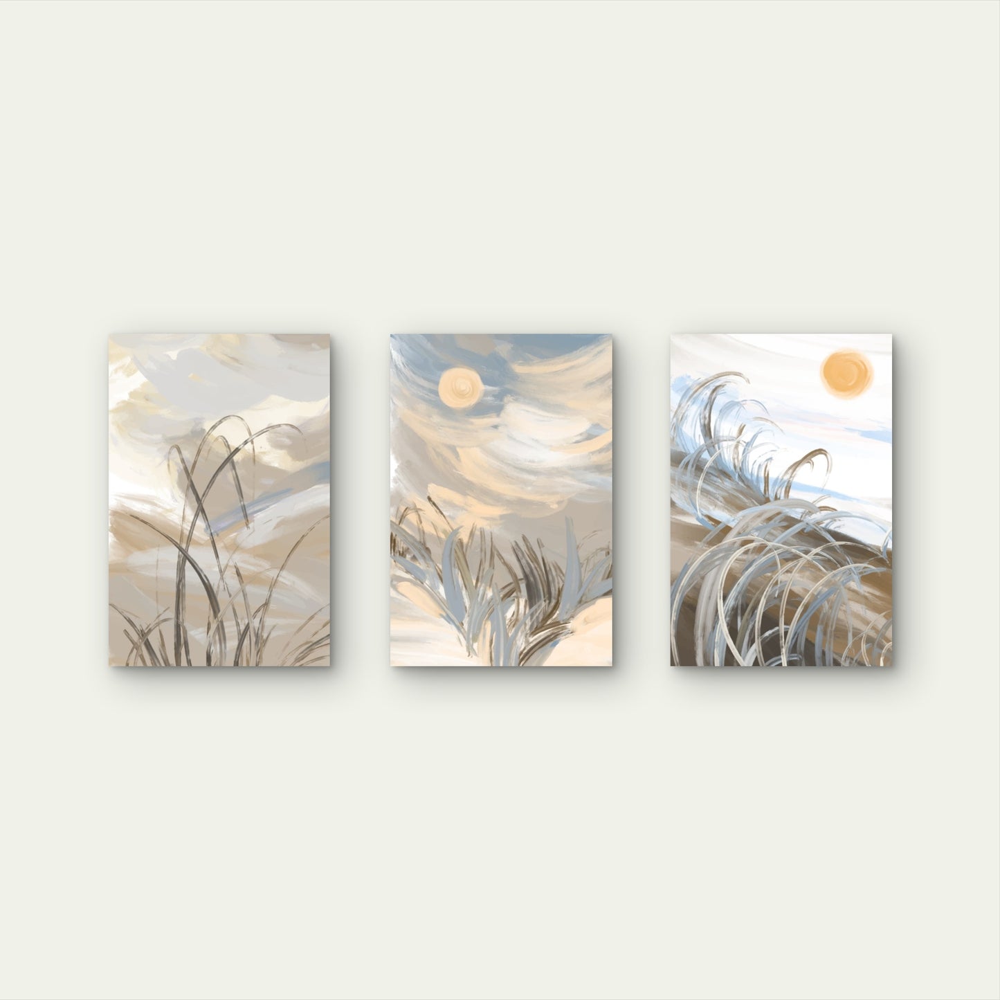 3pcs Coastal Beach Grass Abstract Modern Wall Art Set Canvas Framed 50x70cm - High Quality Print 100% Australian Made Wall Canvas Ready to Hang