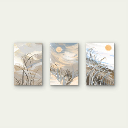 3pcs Coastal Beach Grass Abstract Modern Wall Art Set Canvas Framed 50x70cm - High Quality Print 100% Australian Made Wall Canvas Ready to Hang