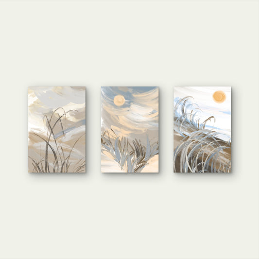 3pcs Coastal Beach Grass Abstract Modern Wall Art Set Canvas Framed 60x90cm - High Quality Print 100% Australian Made Wall Canvas Ready to Hang