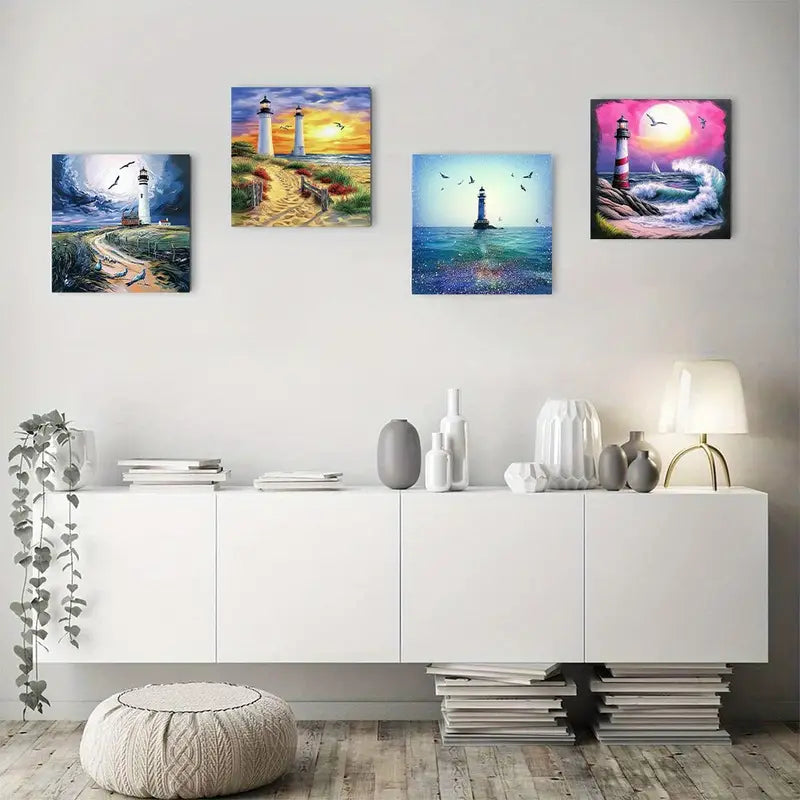 4pcs Nautical Lighthouse Ocea Wall Art Canvas Framed