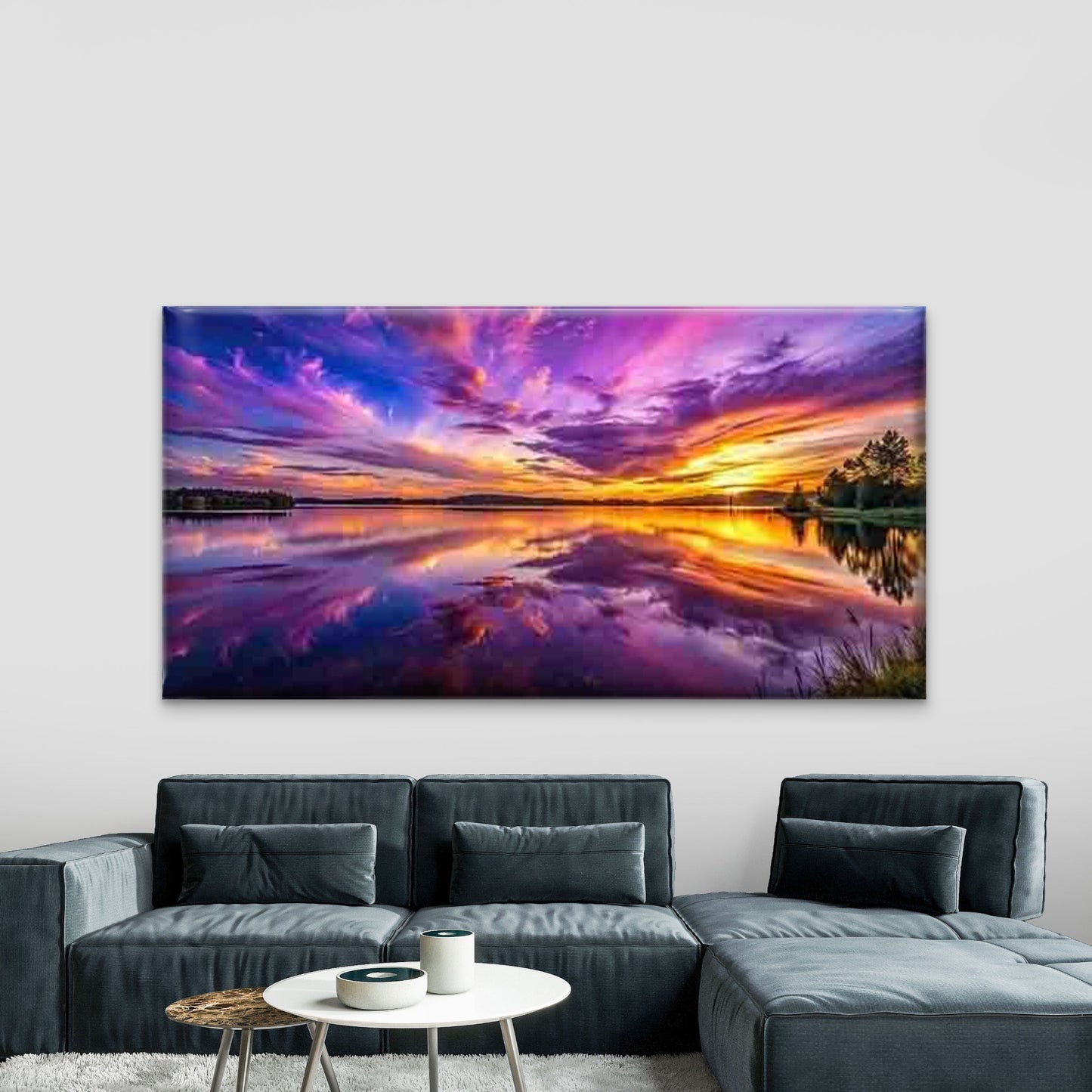 Abstract Lake Sunset Wall Art Canvas Office Home Room Framed 120x60cm