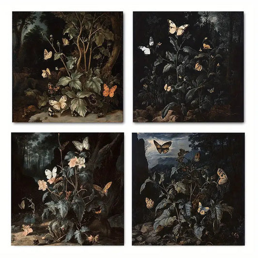 4pcs vintage style Butterfly     Wall Art Canvas Framed