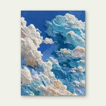 Minimalist Cloud Artwork with Blue Sky Metal Print Ready to Hang