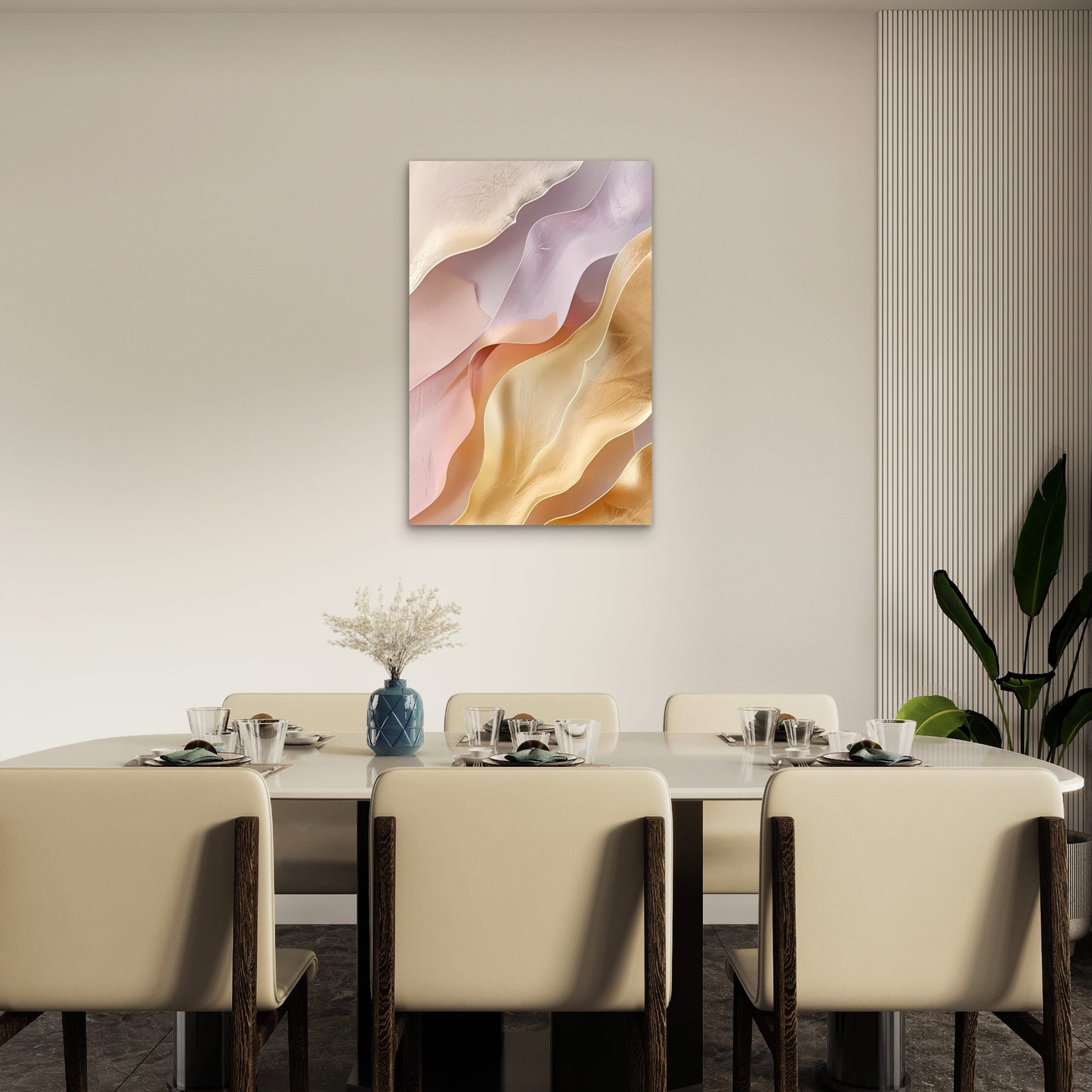 Abstract Gold Flow Elegant Pastel Ripples 40x60cm Metal Print Ready to Hang