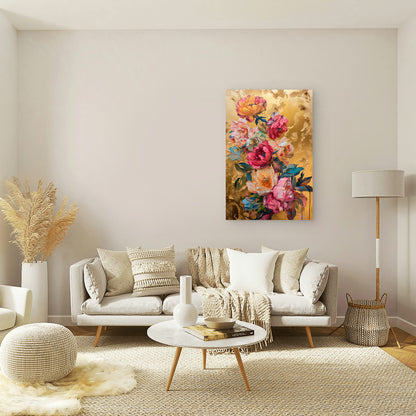 Gold Leaf Foil Pink Peony Floral Bouquet 40x60cm Metal Print Ready to Hang