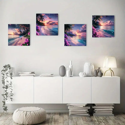 4pcs  Summer seaside sunset Elegant tm   Wall Art Canvas Framed