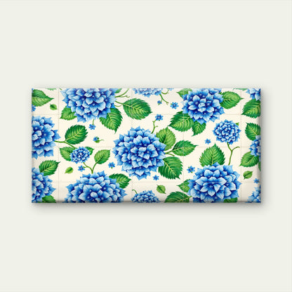 Blue Hydrangea Tile Pattern Wall Art Canvas Office Home Room Framed 120x60cm