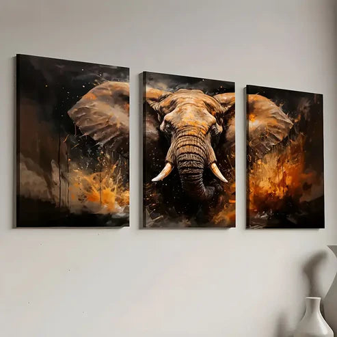 3pcs Vintage Style Elephant Animal Abstract Art Wall Art Canvas Unframed - High Quality Print 100% Australian Made Wall Canvas