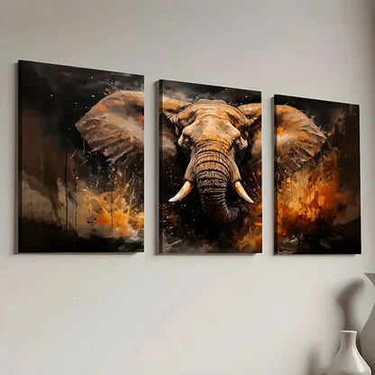 3pcs Vintage Style Elephant Animal Abstract Art Wall Art Canvas Unframed - High Quality Print 100% Australian Made Wall Canvas
