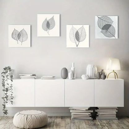 4pcs  Black & Forest Leaves Wall Art Canvas Framed