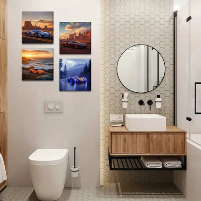 4pcs Exotic Sports Artwork, Sunset  Wall Art Canvas Framed