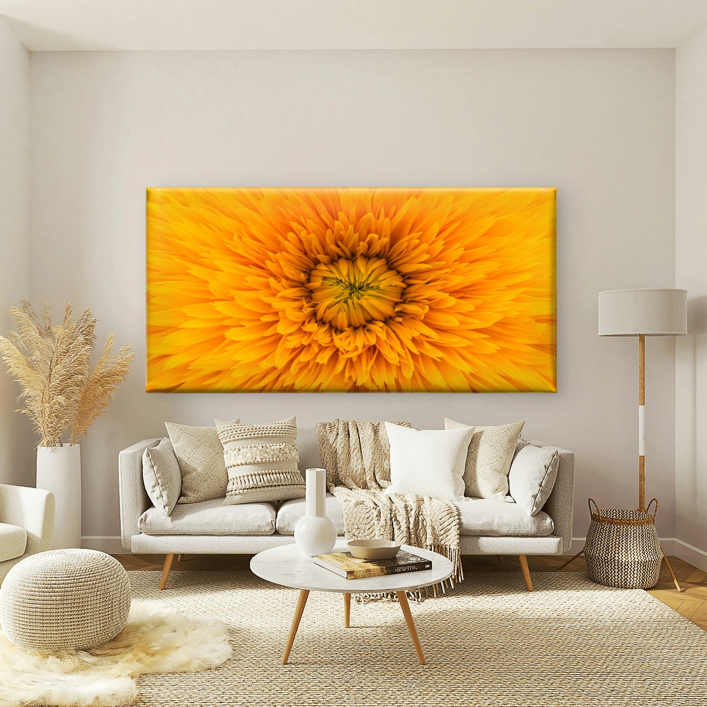 Vibrant Yellow Flower Bloom Wall Art Canvas Office Home Room Framed 120x60cm