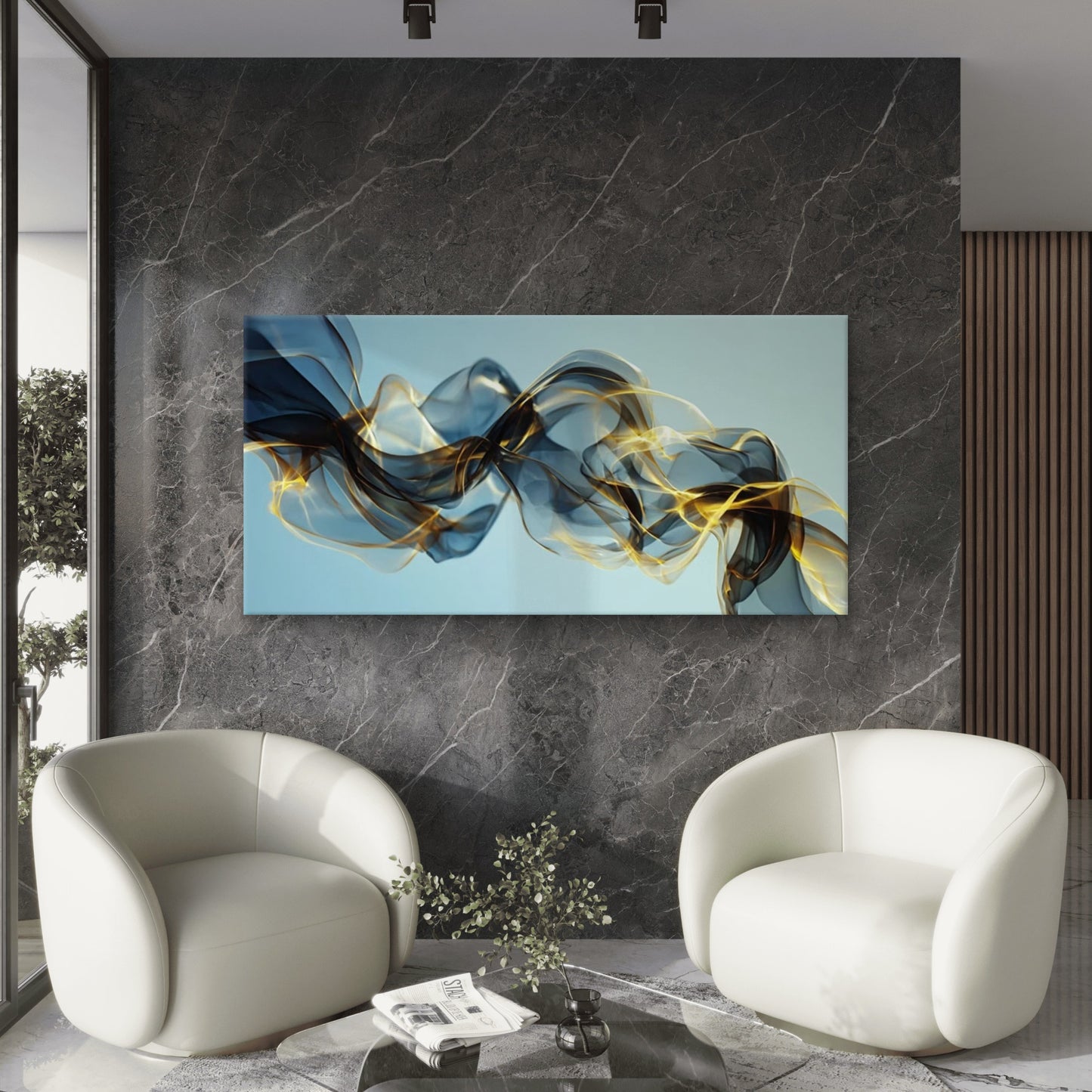 Abstract Golden & Swirls Wall Art Canvas Office Home Room Framed 120x60cm