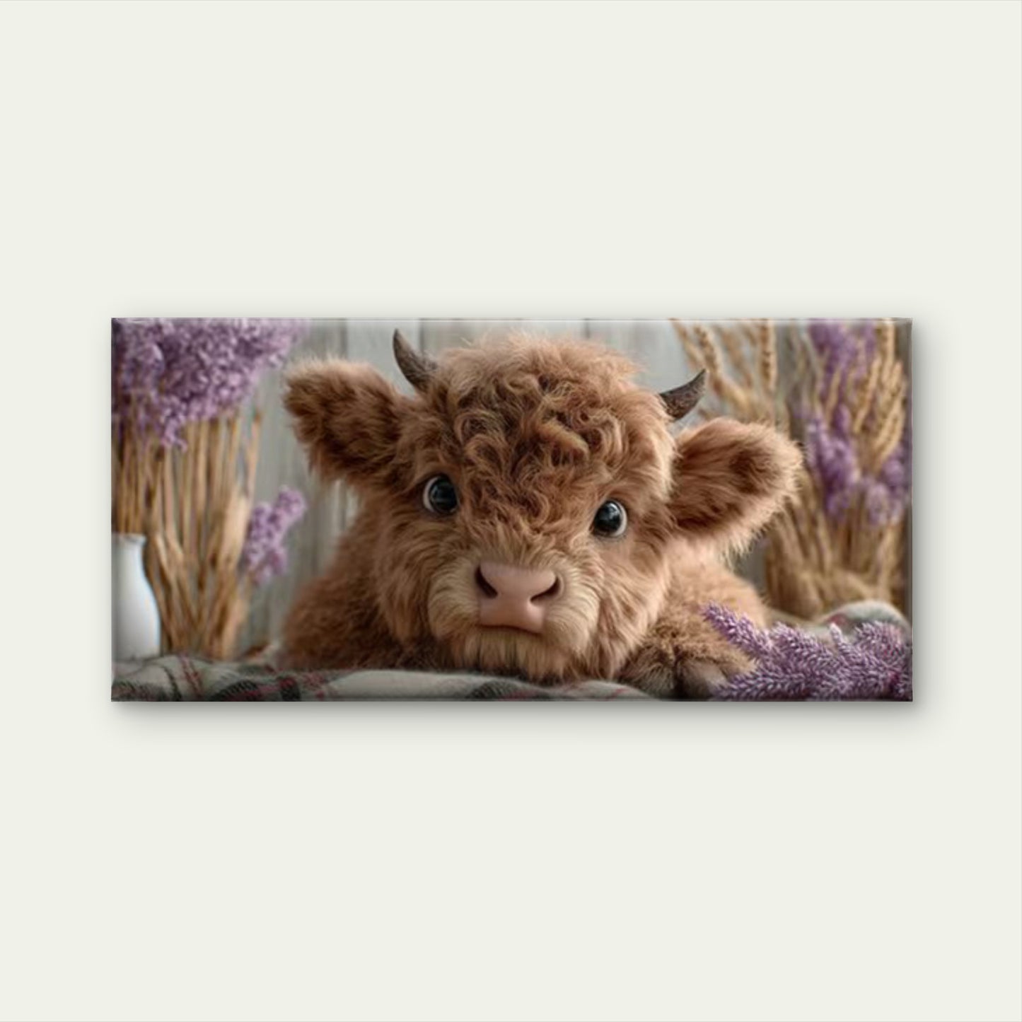 Cute Highland Cow with Purple Floral Wall Art Canvas Office Home Room Framed 120x60cm