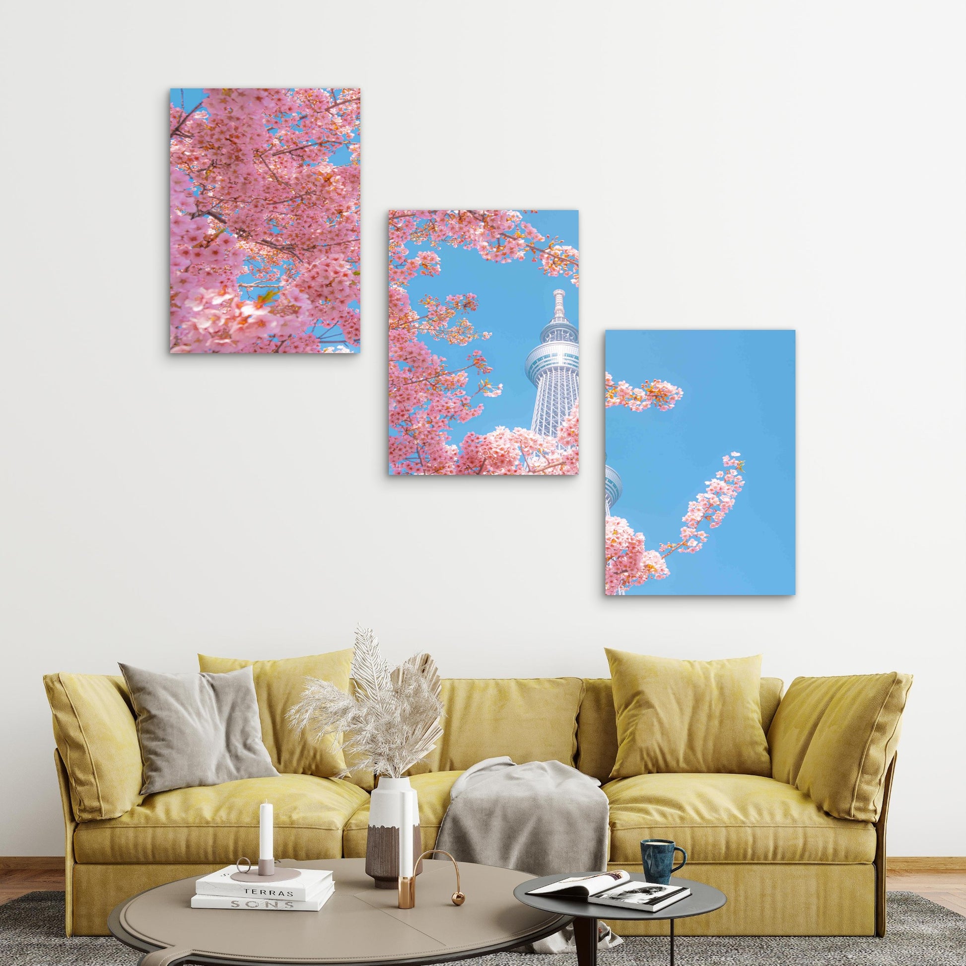 3pcs Spring Splendor At Tokyo Skytree Metal Print Ready to Hang Art - Bella Home Decor