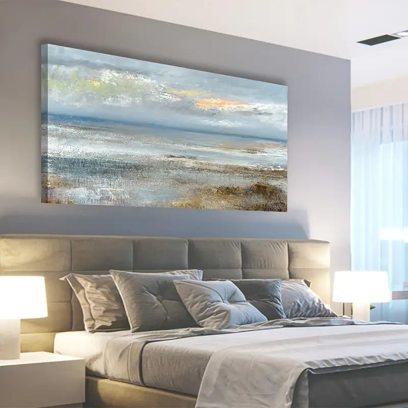 Abstract Blue Ocean Modern Coastal Wall Art canvas office home room framed 120x60cm - Bella Home Decor