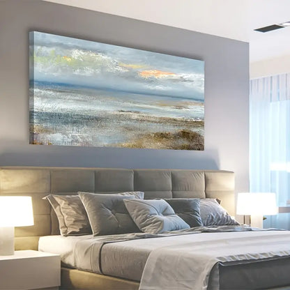 Abstract Blue Ocean Modern Coastal Wall Art canvas office home room framed 120x60cm - Bella Home Decor