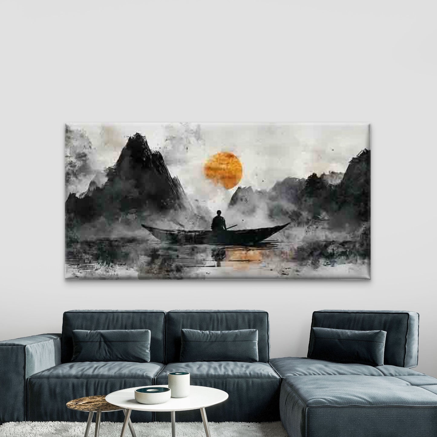 Silhouette of a Figure Rowing Wall Art Canvas Office Home Room Framed 120x60cm