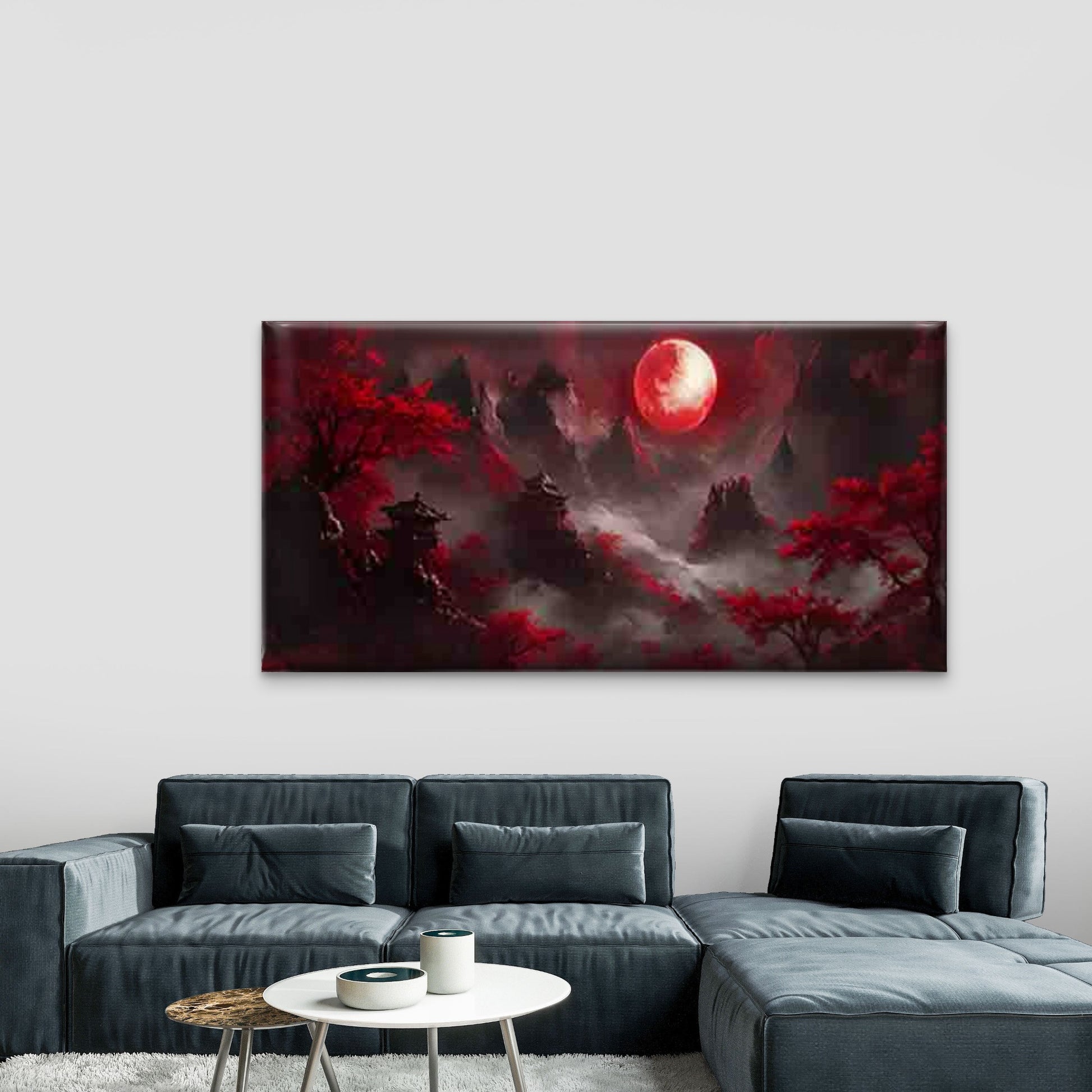 Red Trees And Ancient Pavilions Wall Art Canvas Office Home Room Framed 120x60cm - Bella Home Decor
