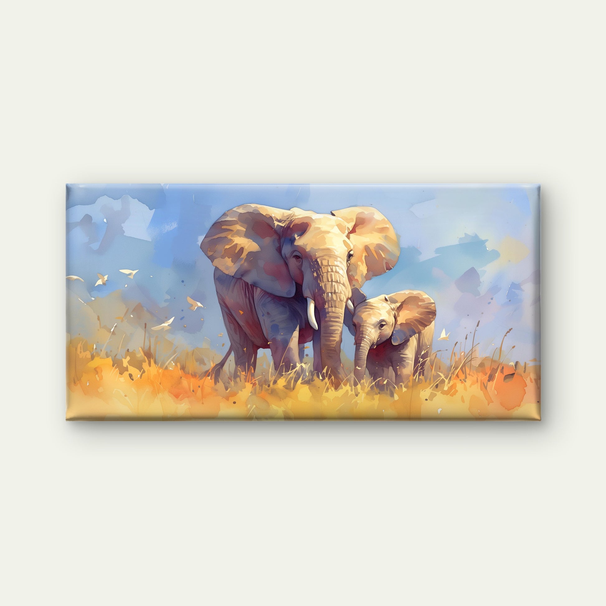 Golden Elephants Of Savanna Wall Art Canvas Office Home Room Framed 120x60cm - Bella Home Decor