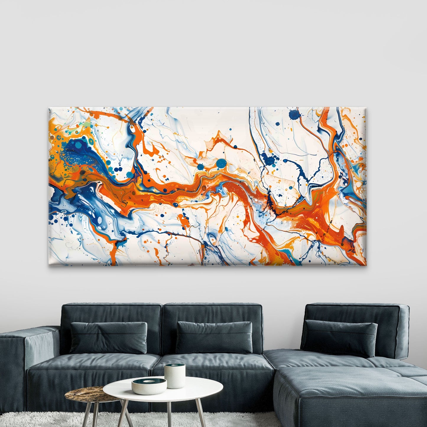 Blue White Swirls Abstract Wall Art Canvas Office Home Room Framed 120x60cm