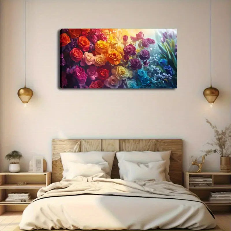 Vibrant Colorful Roses Modern Wall Art Canvas Office Home Room Framed 120x60cm - Bella Home Decor