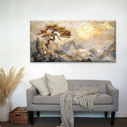 Pine Trees Under a Full Moon Wall Art Canvas Office Home Room Framed 120x60cm - Bella Home Decor