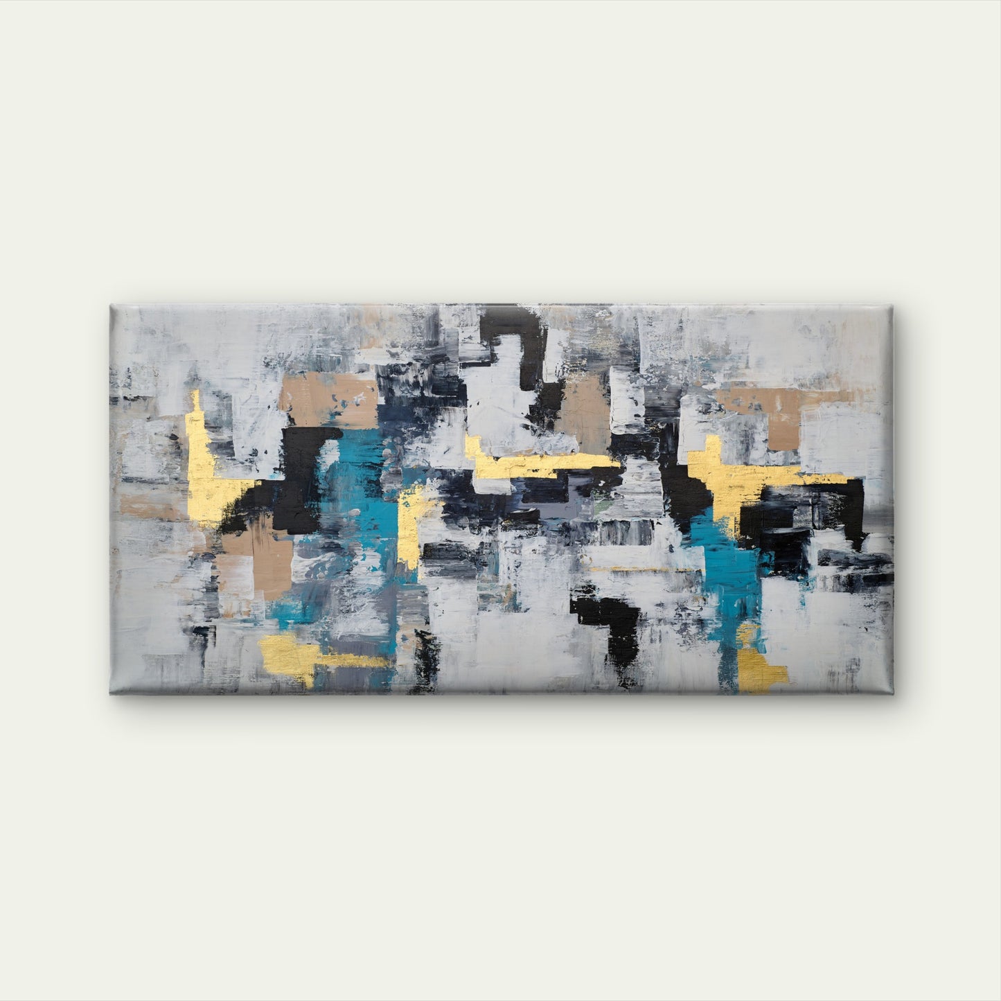 Teal Gold Palette Abstract Wall Art Canvas Office Home Room Framed 120x60cm
